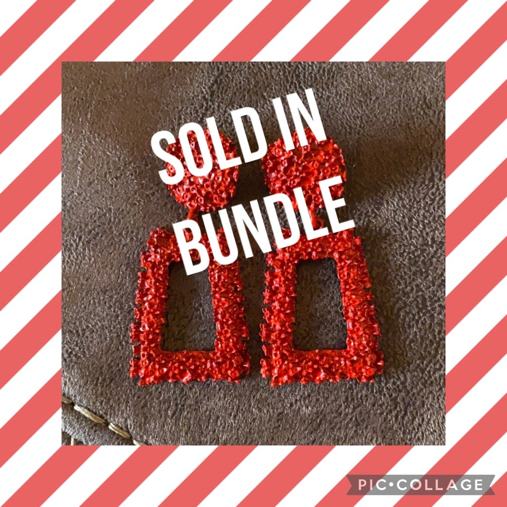 SOLD Ⓜ️ Red Geometric Metal Statement Earrings